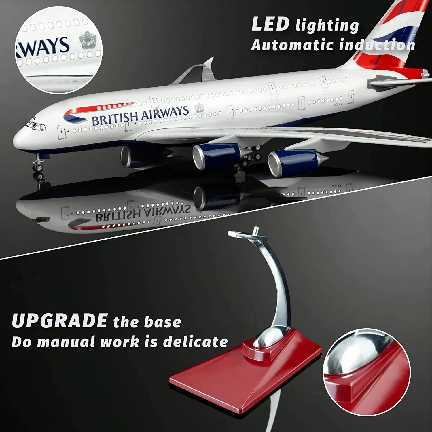 1:160 Scale Large Model Airplane Britain 380 Plane Models Diecast Airplanes with LED Light for Collection or Gift