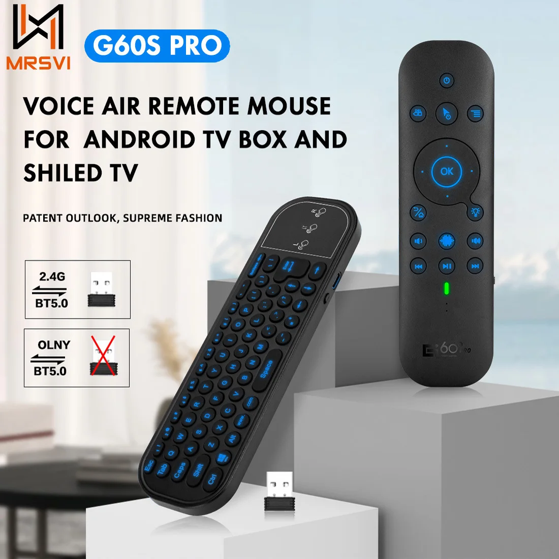 Pilot głosowy G60S Pro 2.4G Bluetooth z podwójnym trybem uczenia się na podczerwień z podświetlaną myszą Air Mouse dla Android TV Box
