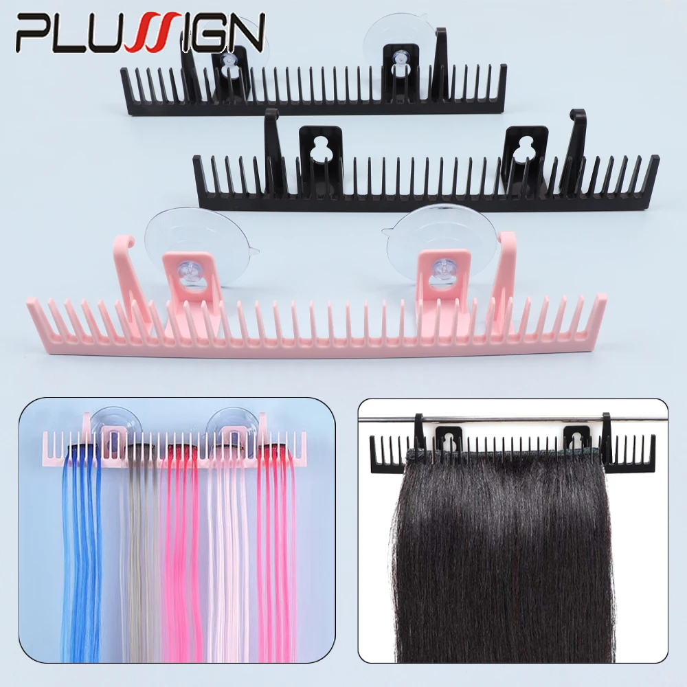 1Pcs Hair Extensions Holder And 2Pcs Suction Cups Washing Styling Storing Wig Stand Hanging Hair Extensions Rack Pink Black