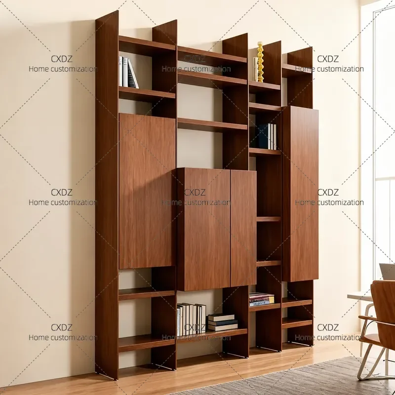 Minimalist Solid Wood Bookcase Wall Mounted Display Shelf Study Storage Cabinet Wine Rack File Organizer Home Decor Free