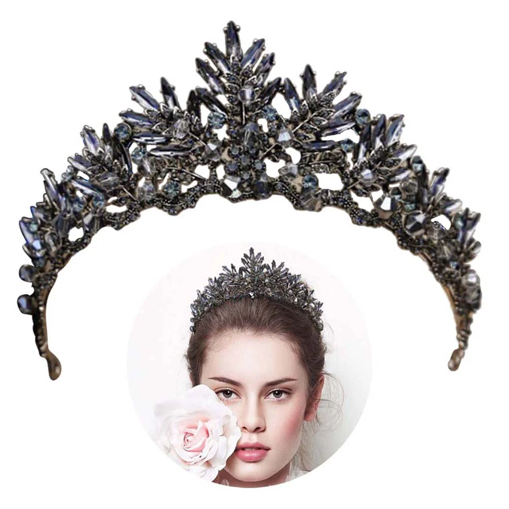 

Vintage Baroque Crown Alloy Headdress Bridal Tiara Hairband Hair Accessory Wedding Headpiece (Black)