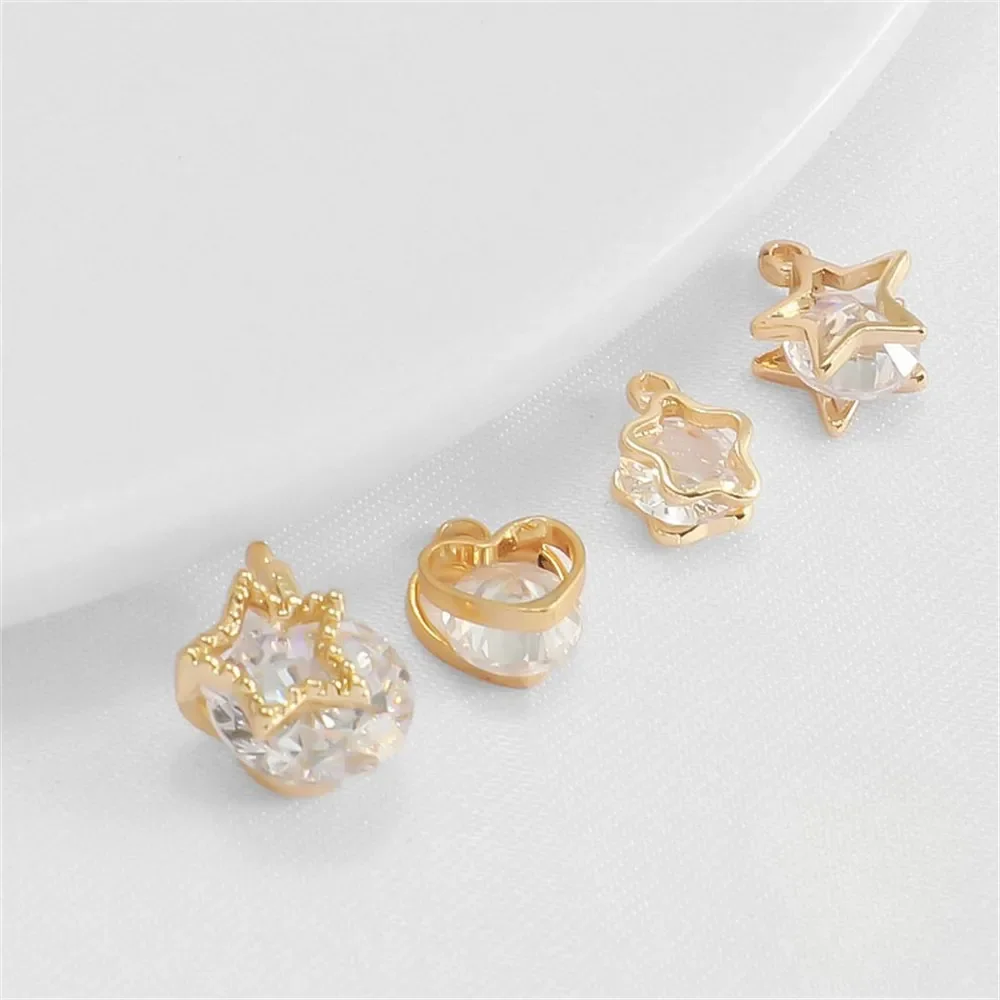 

1 шт., 14-каратное золото, цветной сквозной зажим, циркон, пятиугольник, 5,5 мм, кулон, аксессуары ручной работы, кулон, браслет, ожерелье, подвеска