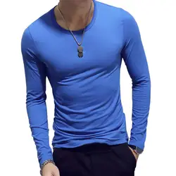 Casual Men Solid Color O Neck Long Sleeve Slim T-shirt Sports Bottoming Top Men Clothings Solid Color Sliming and Fit