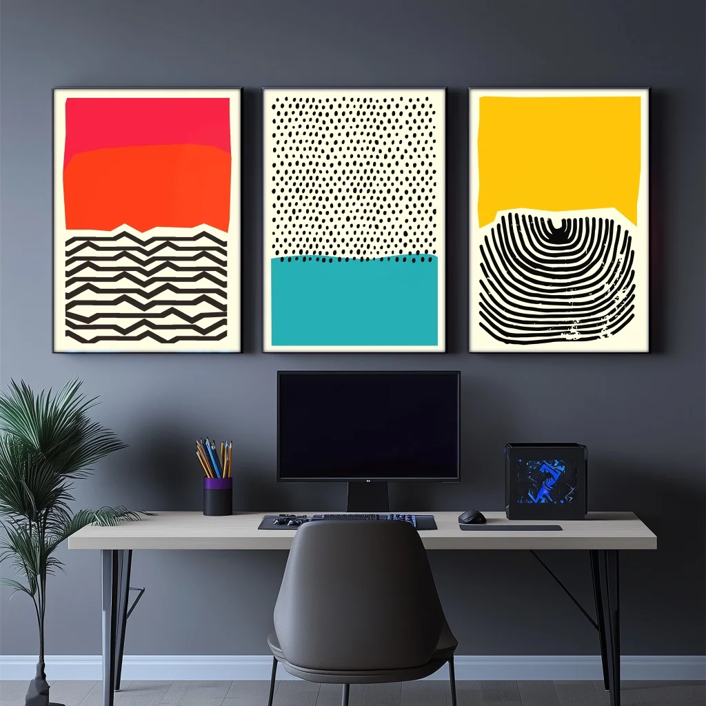 3pcs/set Red and Yellow Squares Bauhaus Style Canvas Prints Mid-century Bauhaus Geometry for Modern Living Room and Home Decor