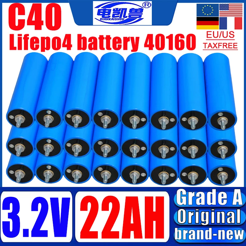 새로운 3.2V 22Ah Lifepo4 배터리 40160 C40 12V 24V 48V 자동차 모터 수정 A 레벨 리튬 철 인산염 충전식 배터리