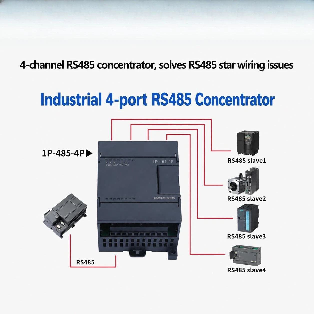 4 Way RS485 Hub 1P to 4P with Isolation 1 Way Extension 4 Slave Port Industrial Communication Converter Splitter Module
