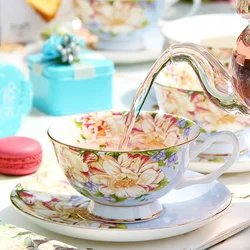 British Flower Pattern Afternoon Tea Cup Set Luxury Bone China Coffee Cup Europe Porcelain Ceramic Mug Cafe Party Drinkware