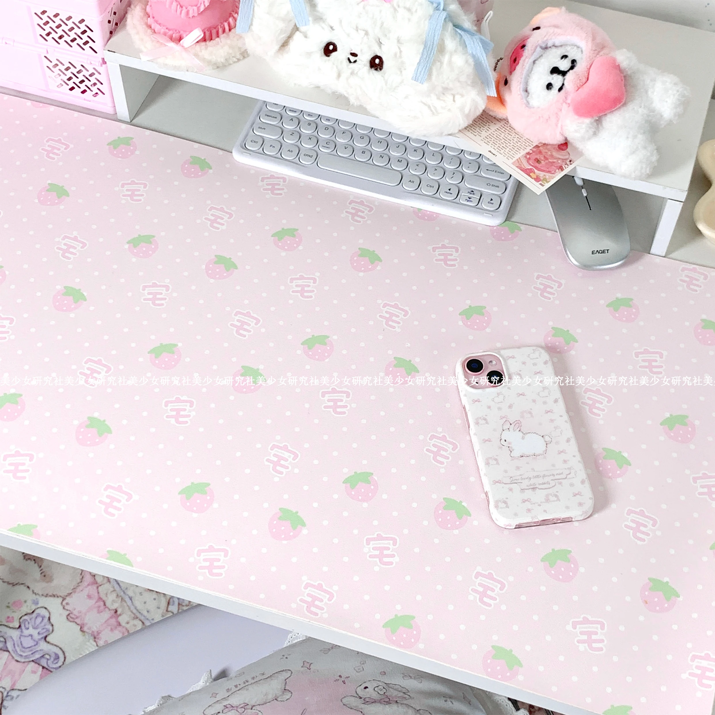 Ins Style Original Pink Mouse Pad Large PU Leather Strawberry Girl Desk Mat Waterproof Non-slip Cute Computer Keyboard Pad