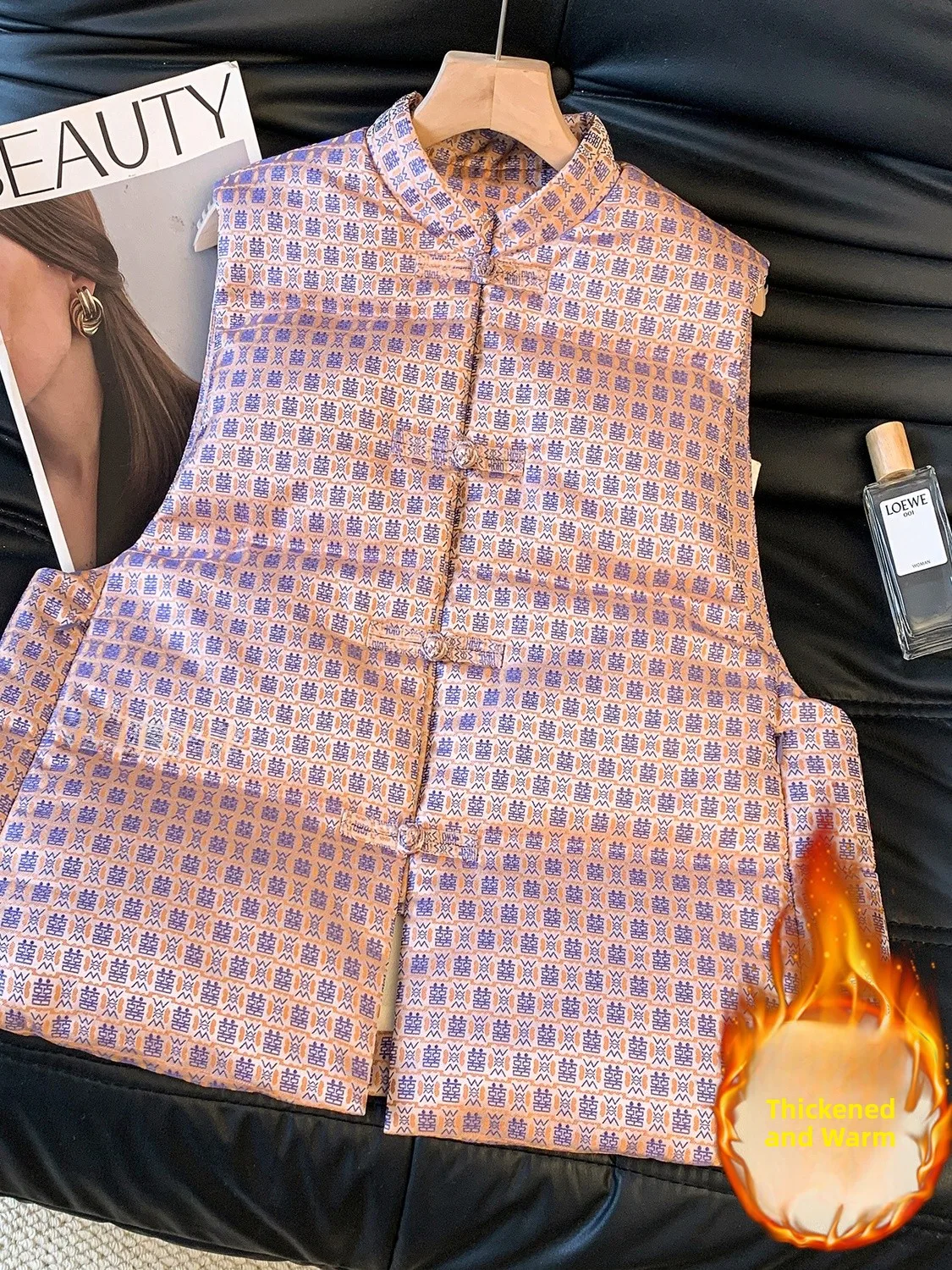 ティエンエド刺繍入りダブルハッピン花柄エメドダウンコットンベスト暖かい冬用芸術的女性用ベスト通勤用スレラウンド...