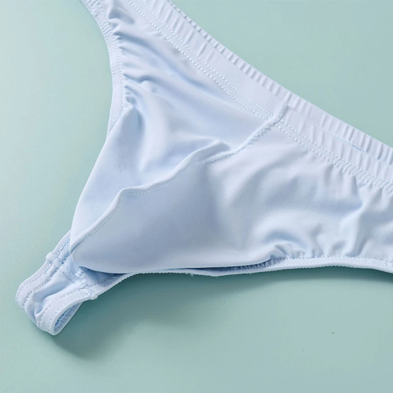 Мужские стринги, сексуальное нижнее белье с U-образной сумкой, однотонные трусы из ледяного шелка с Т-образной спинкой, дышащие трусики-бикини со средней посадкой и бандажом