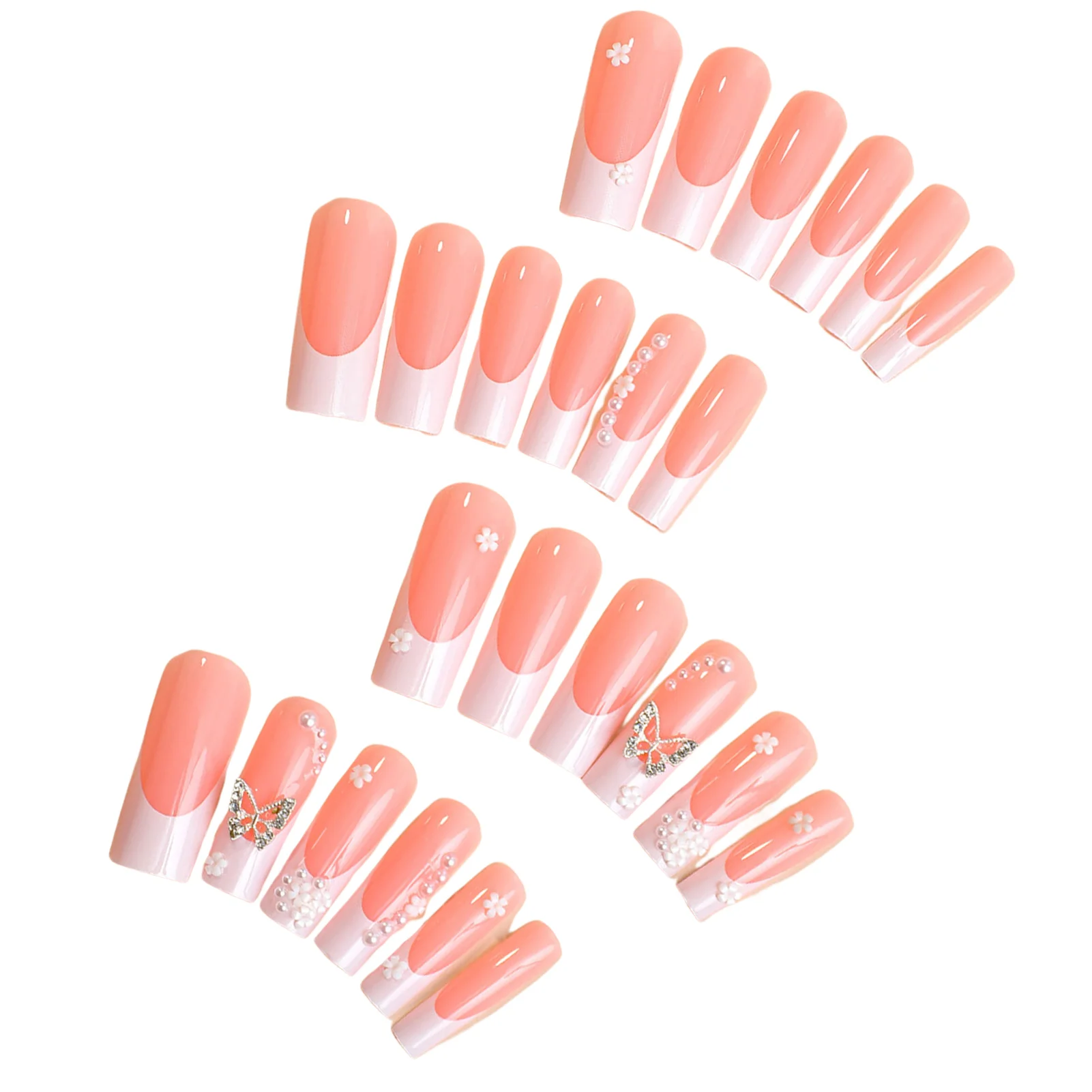 Butterfly Decor Press-on Nail Set Stylish Color Matching Safe Resin Fake Nail for Shopping Travel Dress Matching TUE88