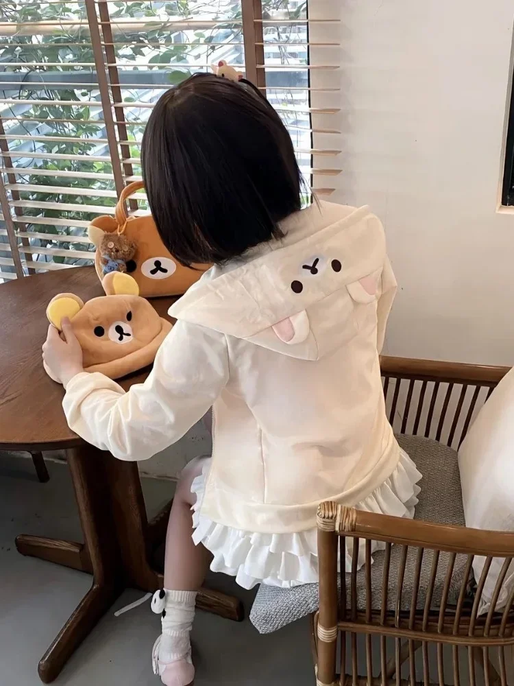 HOUZHOU Y2k Hoodie Harajuku pakaian jalanan wanita gaya Jepang Kawaii manis lucu kartun cetak kaus ritsleting lembut anak perempuan 2024