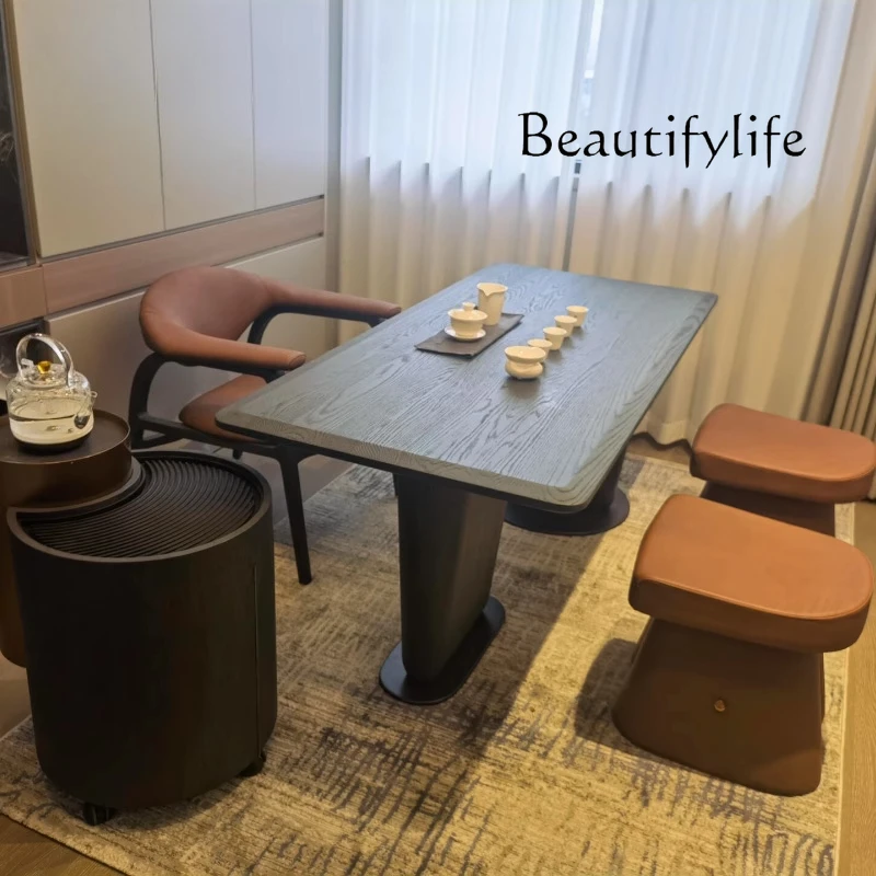 

New Chinese-style solid wood tea table and chair combination black walnut Italian minimalist small apartment designer