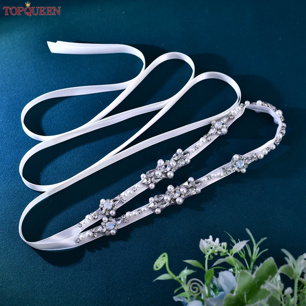 TOPQUEEN accessori da sposa argento cintura scintillante strass cintura da sposa Spaghetti abiti da sera catena in vita da damigella d'onore S488