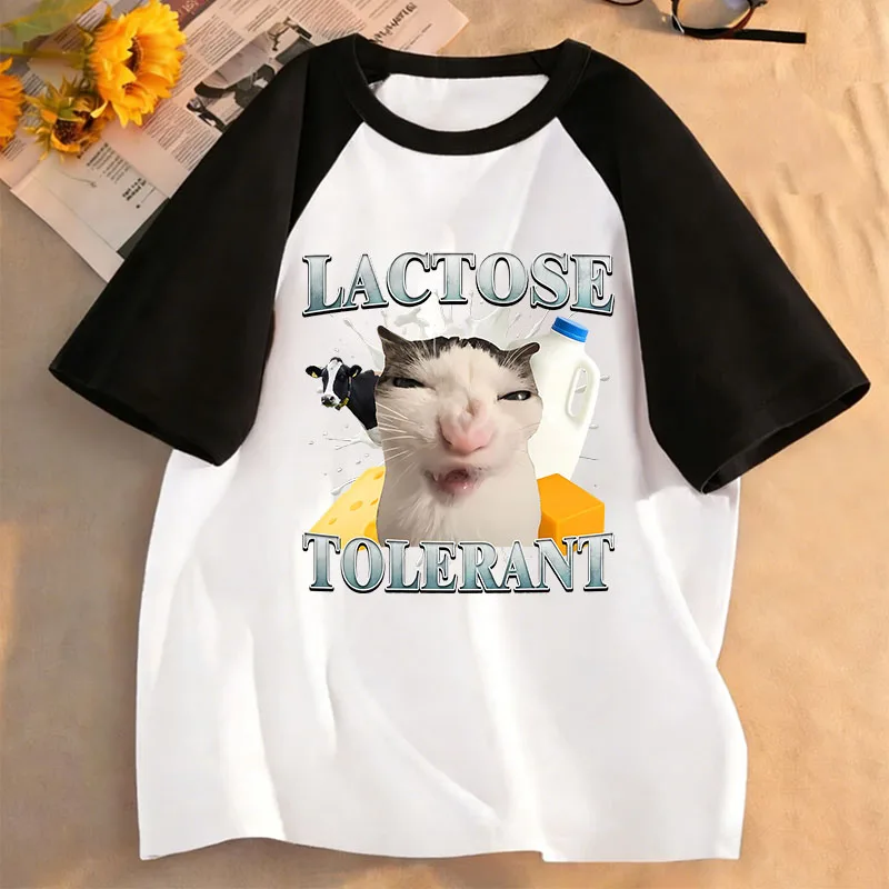 T-Shirts mit Aufdruck „Katze mit Milch“ und Aufdruck, kurzärmelig, für Kinder, Jungen, Mädchen, Sommer, Frühling, lässiges Top-T-Shirt