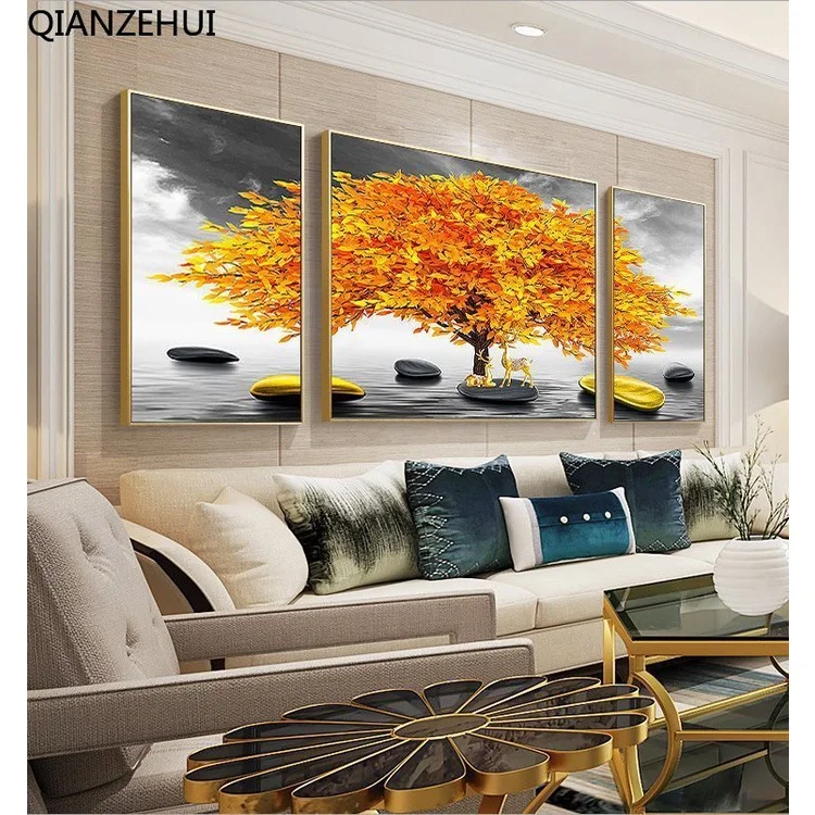 DIY full Diamond Embroidery,Round Diamond Entrance hallway Yellow Tree Yellow Tree decoration rhinestone Diamond painting