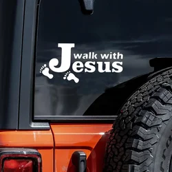 Walk With Jesus Footprints Christian Bible Verse Graphics Funny Car Stickers For Window Wall Cup Toolbox Guitar Scooter Decals A