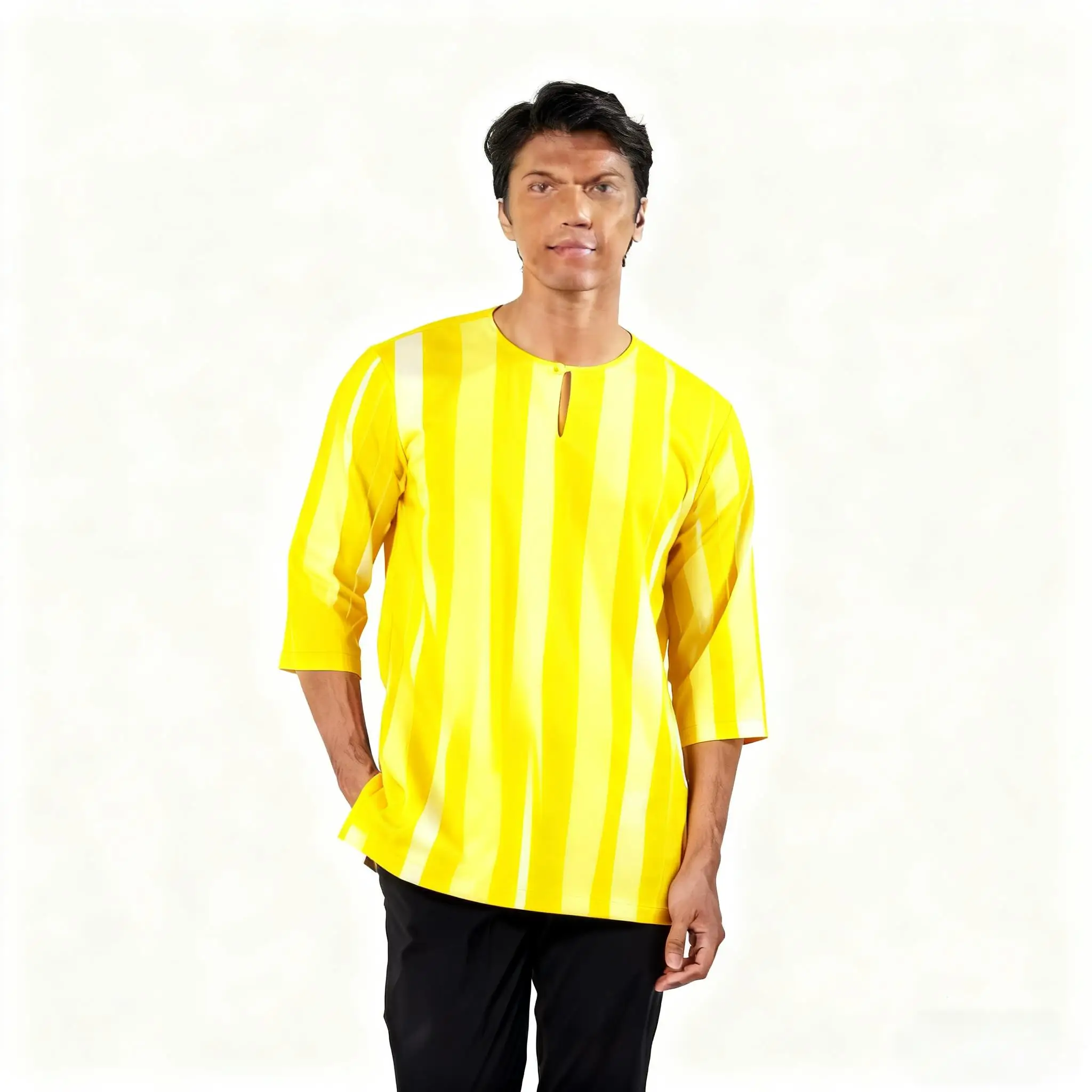 عباية عربية إسلامية فاخرة غير رسمية على الطراز الوطني مطبوعة عرقية وياقة واقفة للشباب بأكمام قصيرة تي شيرت إسلامي Camisa Arabe #4