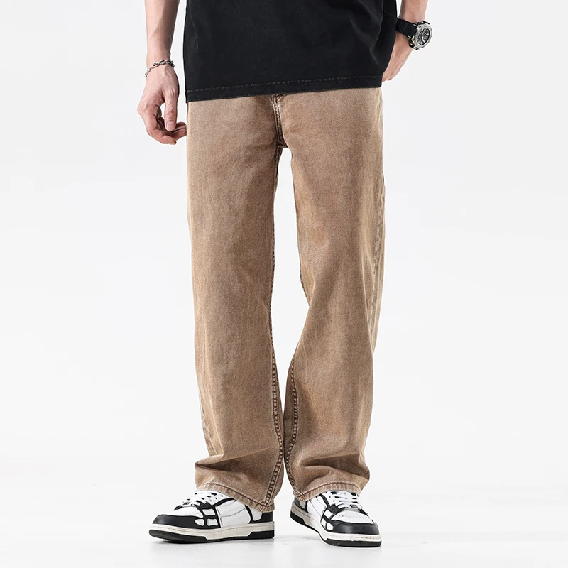 봄 여름 새로운 청바지 남성 streetwear 패션 느슨한 캐주얼 빈티지 노란색 데님 헐렁한 청바지 바지 남성 y2k 청바지 바지