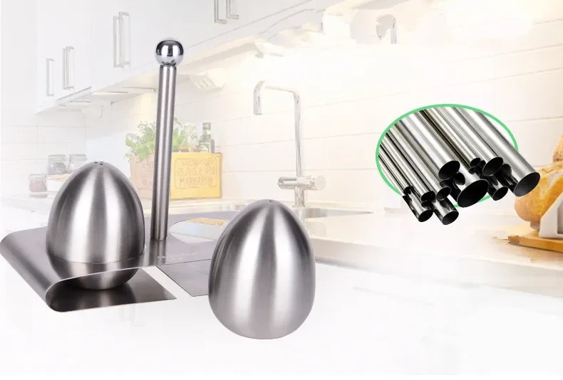 

1set Cute Egg Shape Salt And Pepper Shakers High Quality Stainless Steel Salt Pepper Shaker Kitchen Gadget Accessories JO 1080