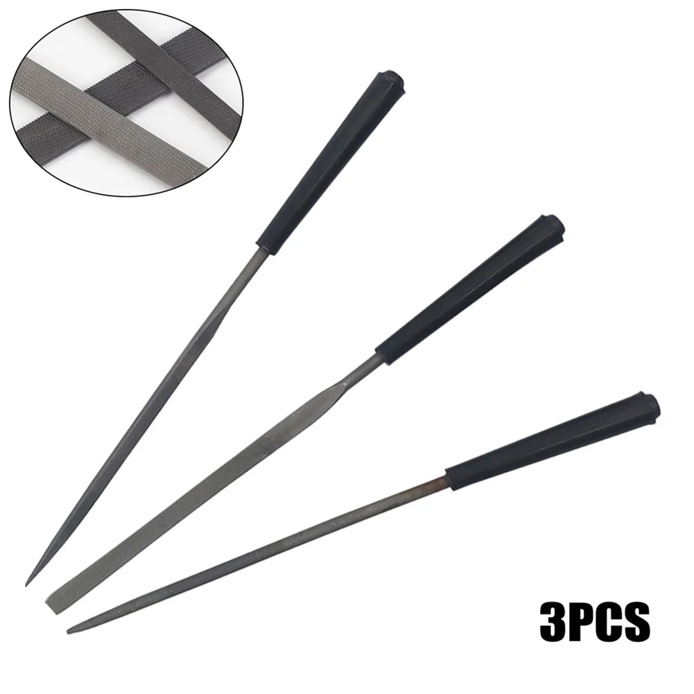 3pcs 3mm Shank Diamond Neddle Files Flat Triangle Round For Steel Glass Tile Stone Metal Wood Plastic Woodworking Manual Tool