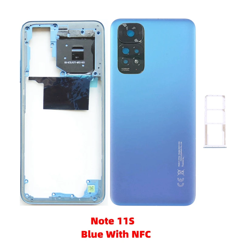 For Xiaomi Redmi Note 11S Middle Frame With NFC + Back Door Cover + Camera Lens + Sim tray Smartphone Repair Parts