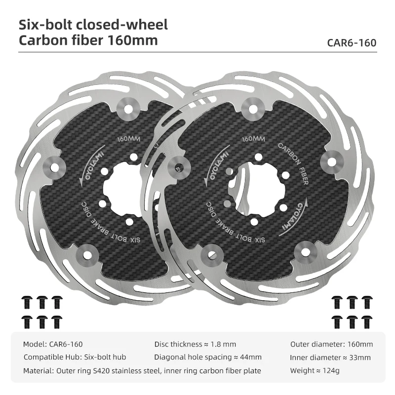 CYCLAMI Koolstofvezel Remschijf Zwevende Rotor 140/160mm Lichtgewicht Hoge Sterkte Centerlock 6 Bouten voor MTB Racefiets Fietsen