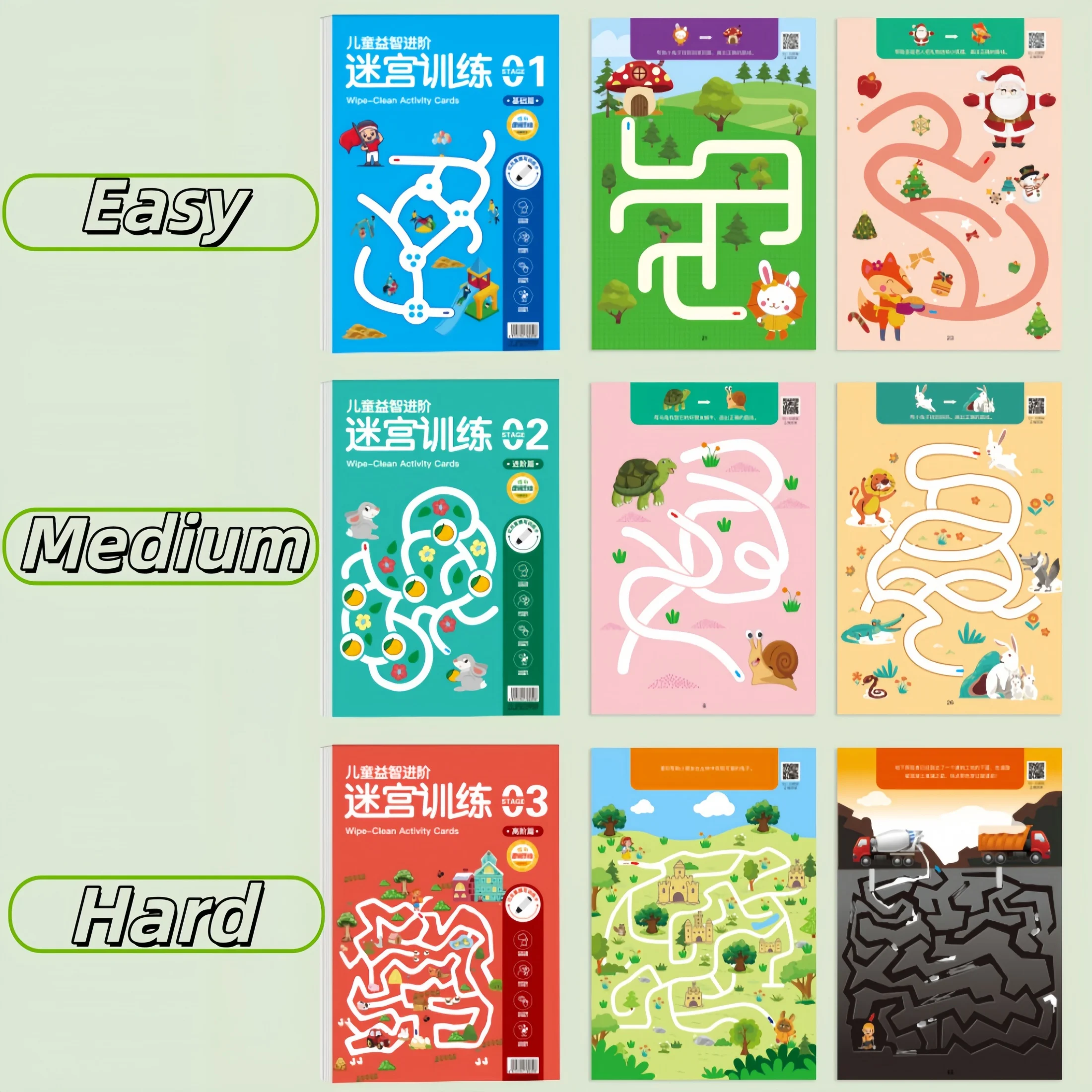 A Set of 64-Page Maze Training Books with 2 Erasable Pens, Reusable Educational Practice Cards, for Improving Concentration and Logical Thinking Skills, Educational Toys