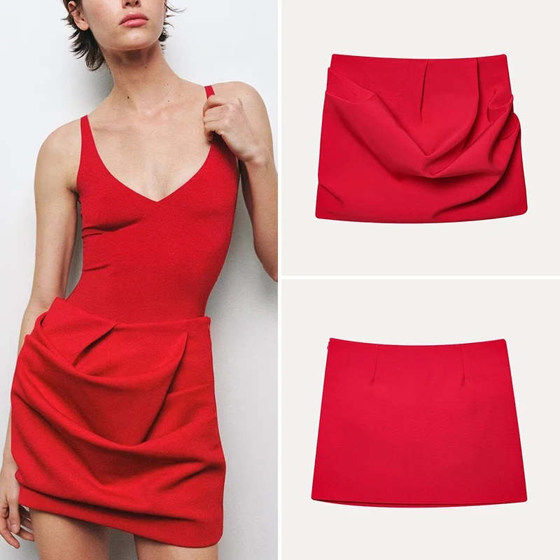 

Spring 2025 High Waist Faion Pleated ort Skirt Women's Ele Street Sle Polyester Fiber A-Line Skirt Z