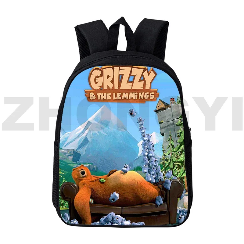 3D Students Cartoon Grizzy and The Lemmings Backpacks for Teenager Girls Top Quality Canvas Bookbag 12/16 Inch Laptop Travel Bag