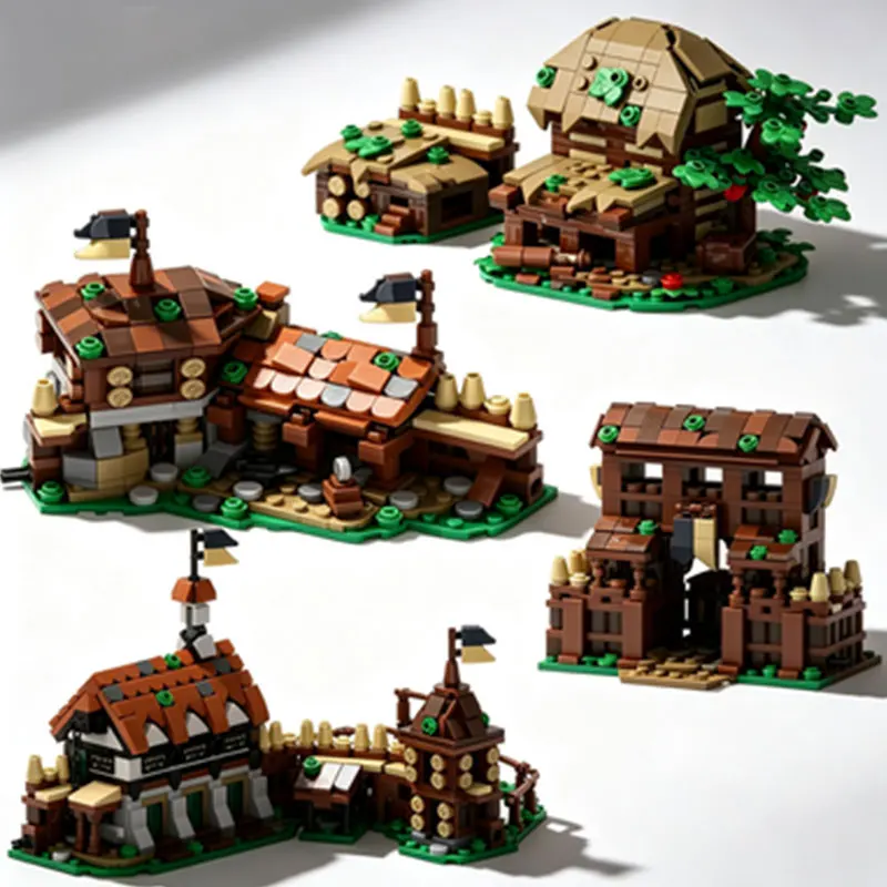 

MOC Medieval Castle Gate and Wall Expansion Scene, Ma Ji, Small Particle Assembly Building Block Model Toy Gift