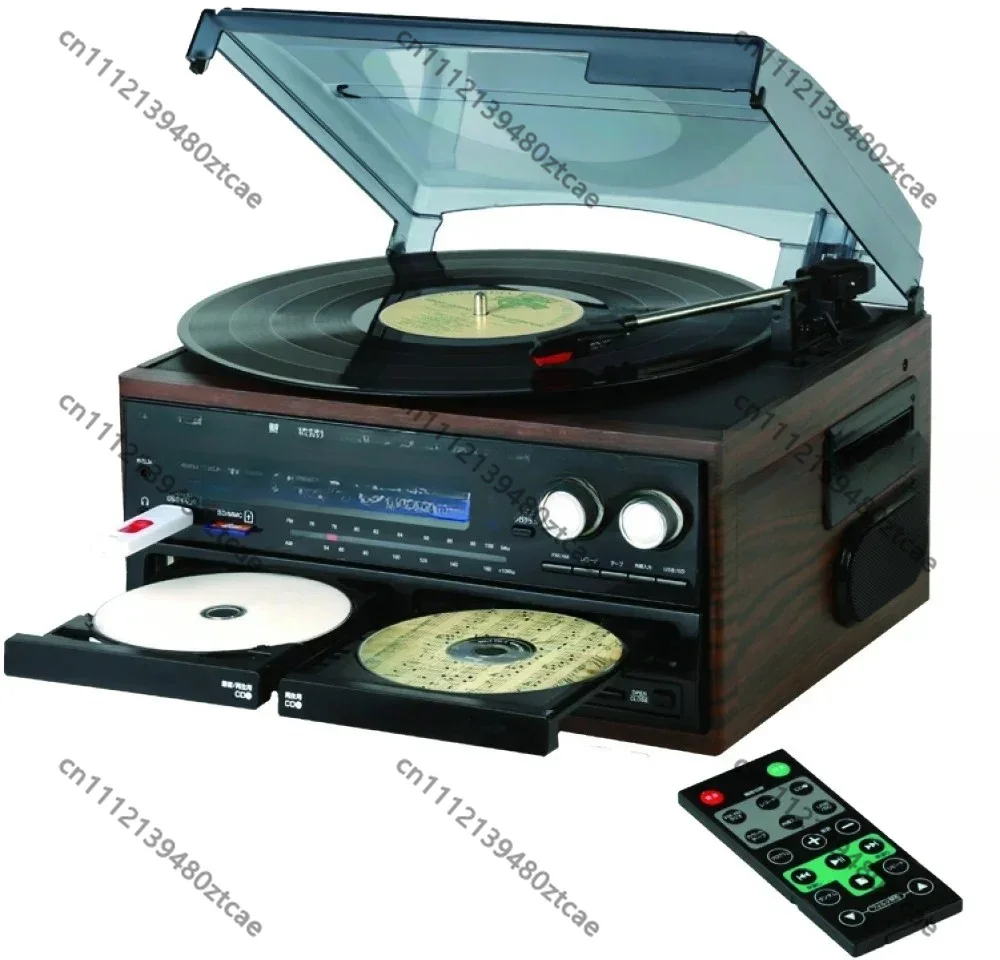 All in One Wireless BT Double CD Vinyl Record Player Vintage Turntable Built-in Speaker System