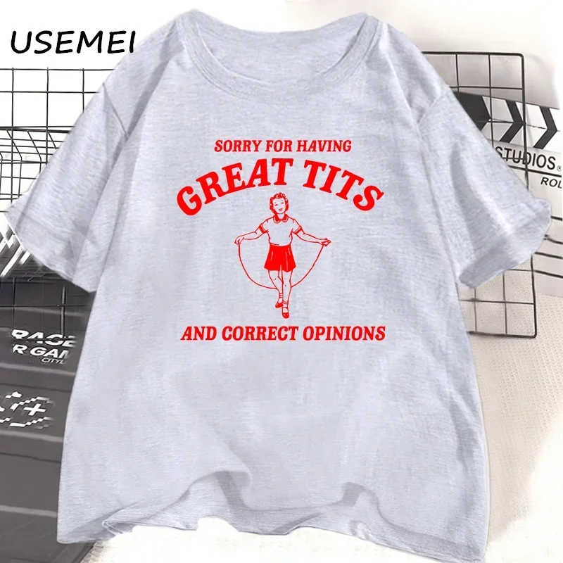 Having Great Tits T Shirts Casual Short Sleeve Tshirt Funny Quote Feminism T-Shirt Women's Clothing Tops Female Tees