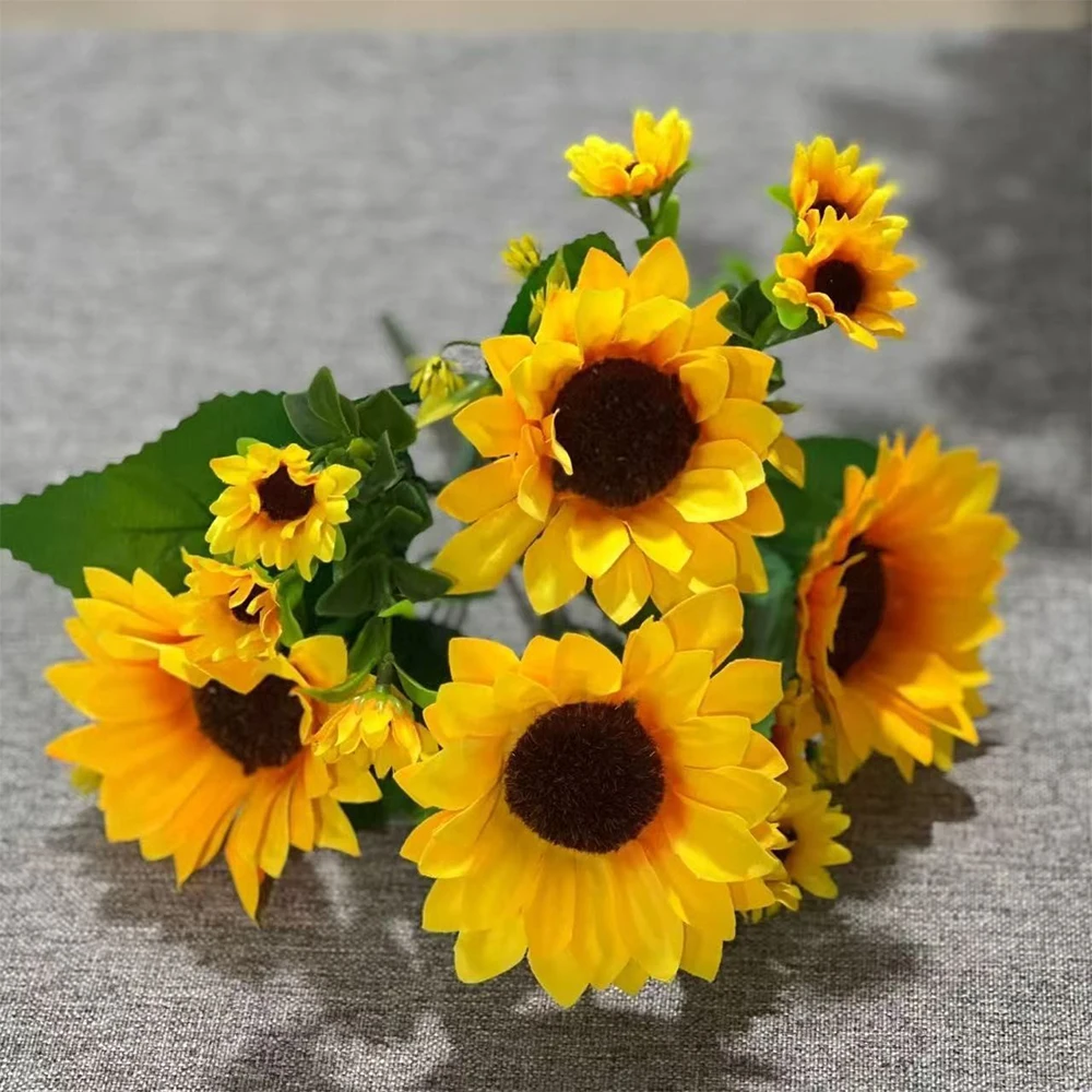 1 Bunch Sunflower Artificial Flowers Bouquet Outdoor Garden Autumn Home Floral Arrangement Wedding Cafe Store Party Decoration view 5