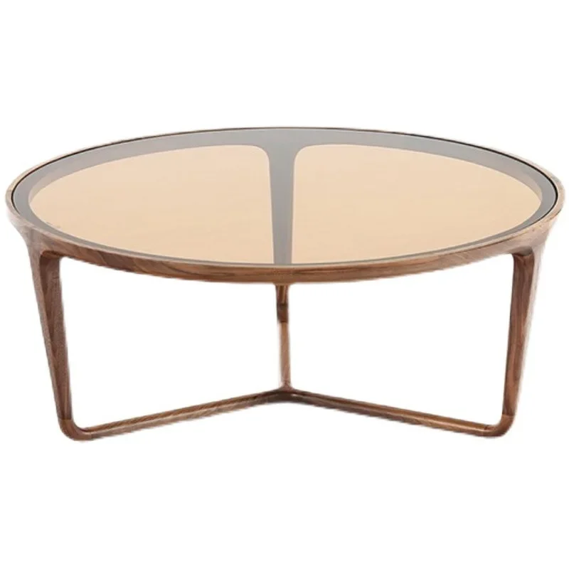 

Solid wood North American black walnut living room home, modern simple round rock slab coffee table