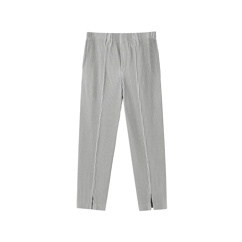 Miyake Plisse Man Pleats Solid Slit Pants Breathable Comfortable Trousers Japanese Style Miyake Pleated