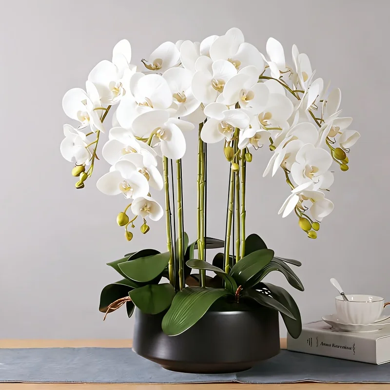 Orquídea Phalaenopsis Artificial: Diseño de Tallo Largo sin Mantenimiento, Uso Durante Todo el Año, Adecuada para Decoración del Hogar/Bodas/Oficina