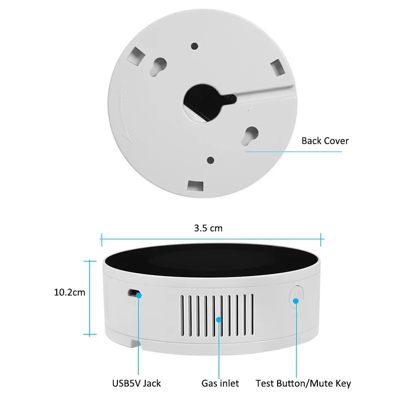 Tuya Wifi Smart Natural Gas Alarm Sensor Combustible Gas Leak Detector LCD Display Smart Life App Message Push Built-in speaker