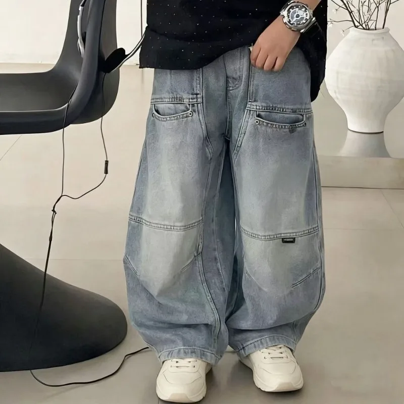 Boys Jeans Spring Autumn 2026 New Casual Trousers Cool Loose Fit Kids Pants