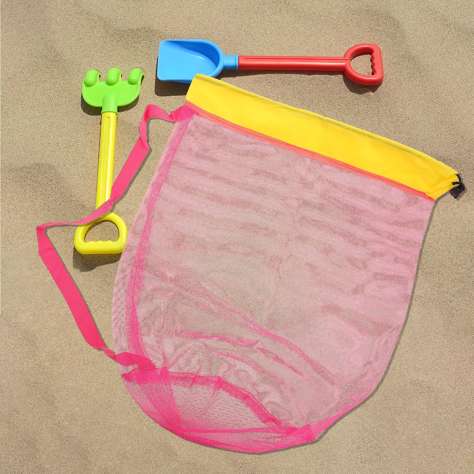 Mesh Beach Bag Large Polyester Carry Storage Bag for Sand Shells Outdoor Travel Picnic Beach Essentials Sand Toy Bags