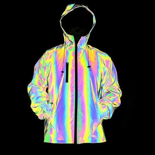 

Night Reflective Holographic Multicolour Hoodie Spring Coat Stage Dance Men Jacket