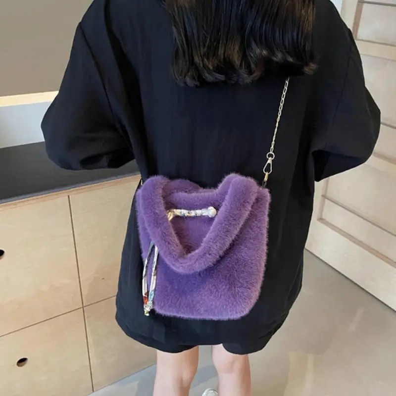 Faux Fur Tote Bag Women's Bucket Plush Luxury Design Ladies Handbags Soft Winter Crossbody Shoulder Bags Bolsa Feminina