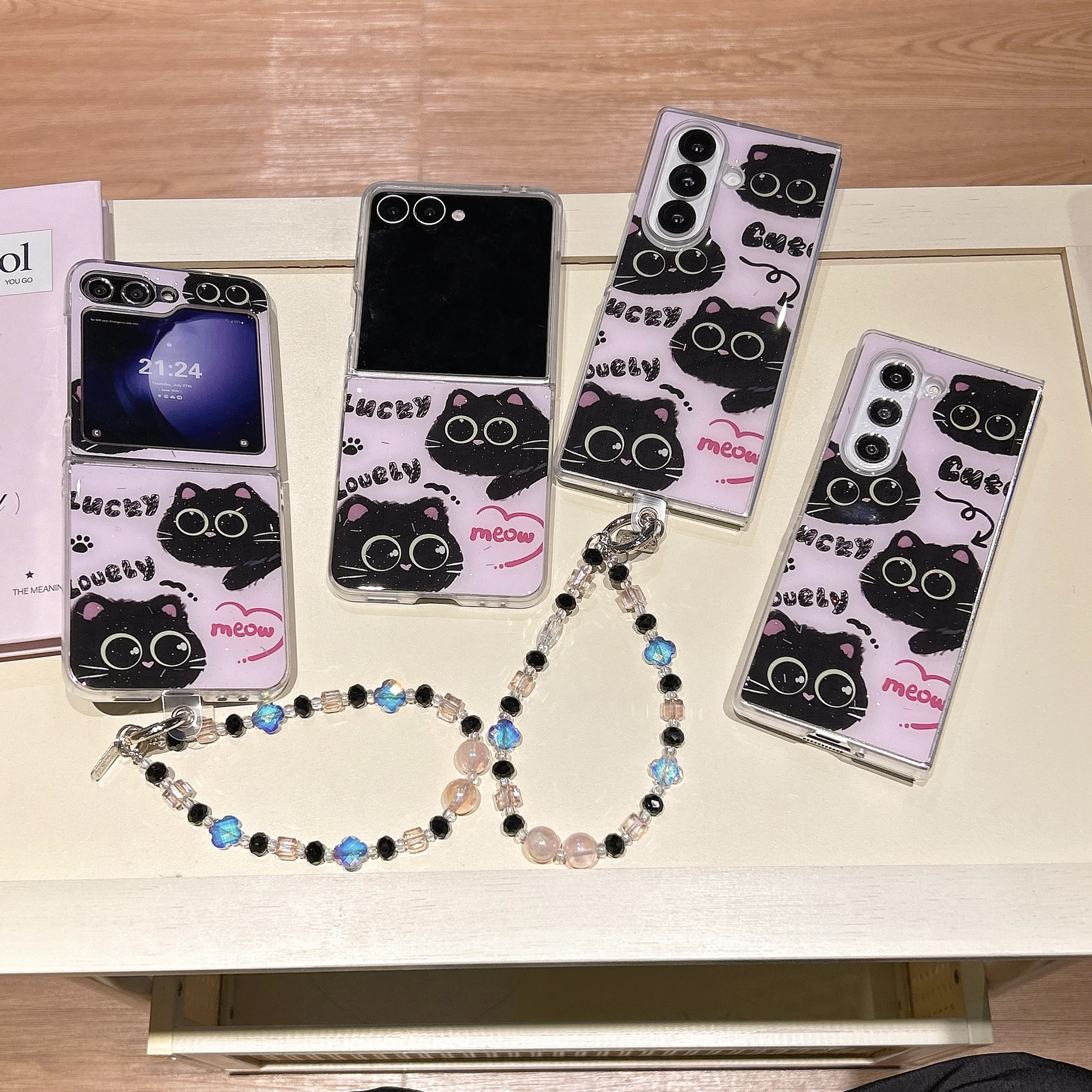 

Pink Background Color Black Cat Original Fashionable Lightweight For Samsung Galaxy Z Flip 4,Z Flip 5,Z Flip 3,Z Flip 6,Z Flip 7