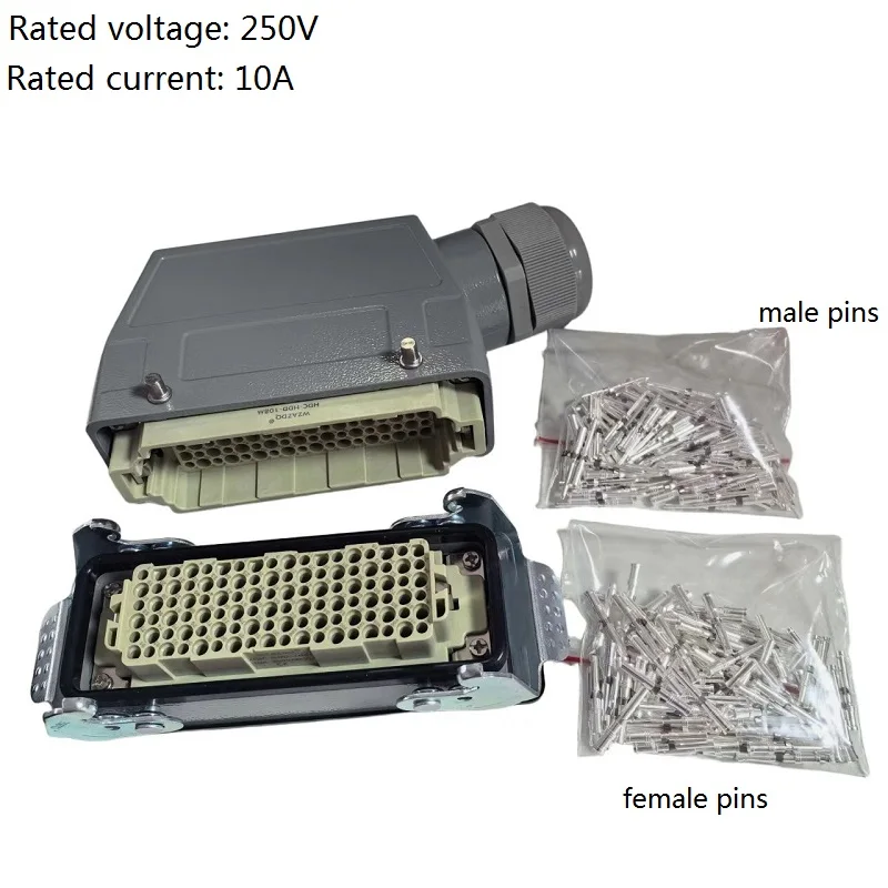 High-quality HDC-HDD/HD/HEE heavy duty connectors for 10/15, 24, 25, 40,  50, 64, 72, 80, 108, 128, 144, 216 pins core，10A/250V