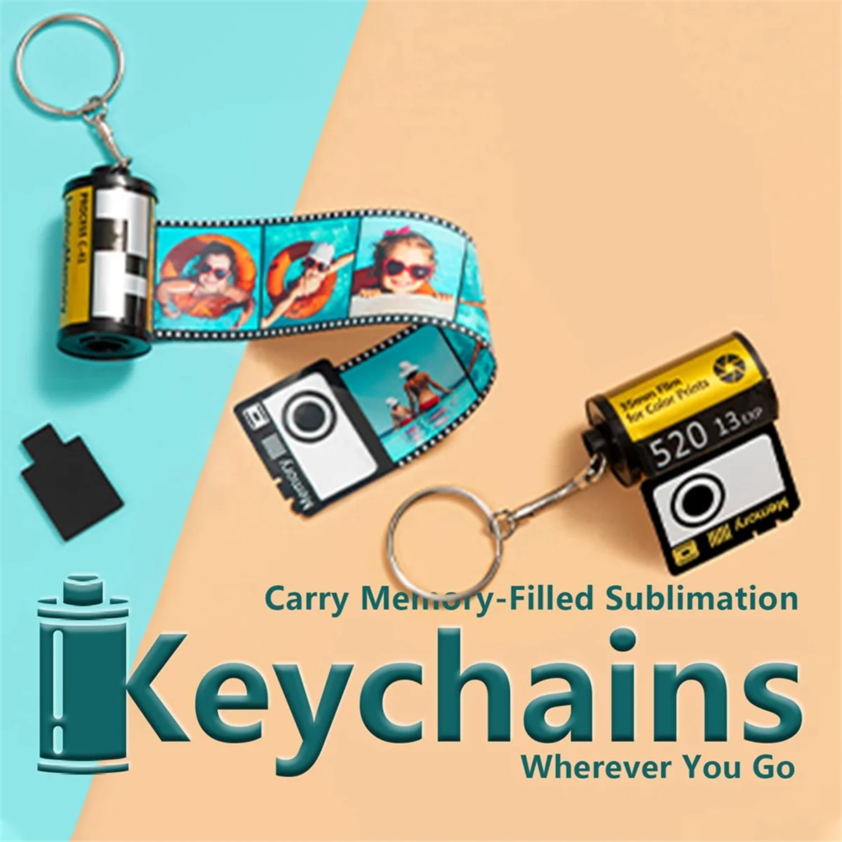 

8 Pack Sublimation Memory Film Roll Keychain, Double Sided Sublimation Blank Camera Film Roll Canister Keychain ST