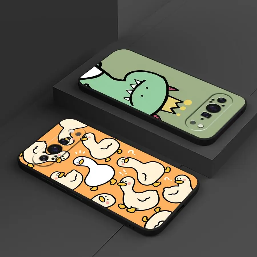 

Cartoon Dinosaur Goose Black Soft Shell Case for Google Pixel 8a 7a 10 9 Pro XL 9a 6 7 8 Pro 6a