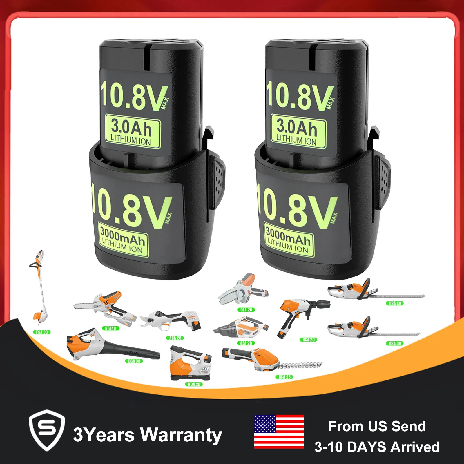 Dreamdash 10,8 V 3.0Ah soporte de batería de iones de litio para GTA 26/40 HSA 26/30/40 FSA 30 AS2 SEA 20 reemplazo para herramienta eléctrica STIHL 10,8 V
