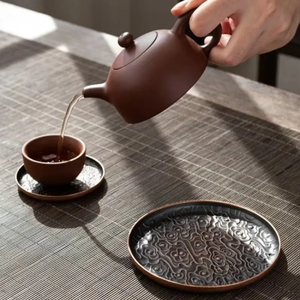 New Retro Alloy Coaster Lucky Cloud Pattern Durable Cup Holder Round/Square Heat Resistant Tea Tray Coffee Drinking