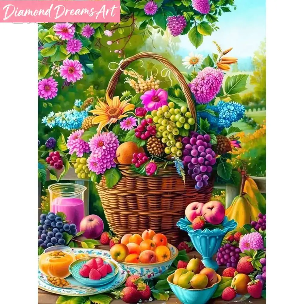 Rahmenlose 5D DIY Diamantmalerei: Obst-Strass-Vollquadrat-Stickerei, Blumen-Diamant-Mosaik, Korb-Kreuzstich, Heimdekoration