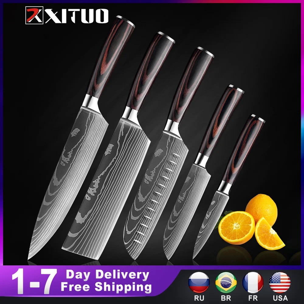 XITUO high quality chef knife 7CR17 High Carbon Stainless Steel Japanese Series Damascus laser pattern Chef's 8-in kitchen knife